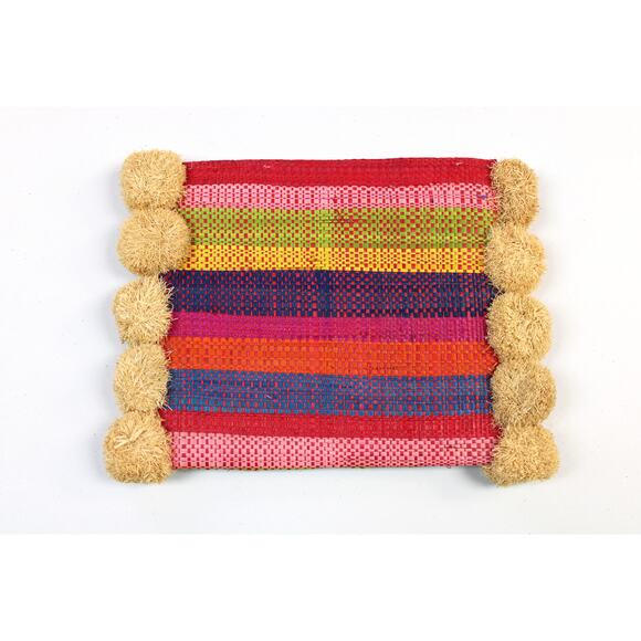 NEW Hatattack Rattan Rainbow Stripe Pom‎ Pom Woven Clutch Beachy Summer - Picture 1 of 4